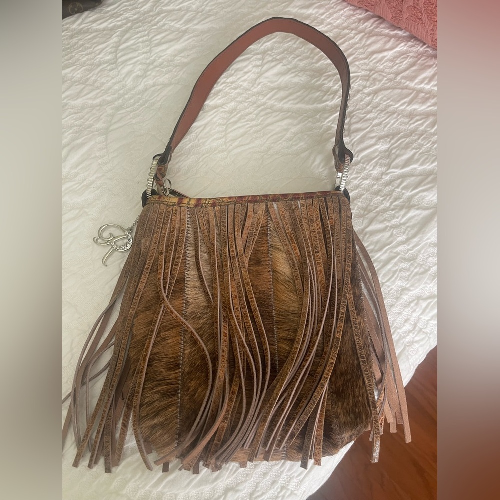 Raviani Leather Rock Fringe Cowhide Purse